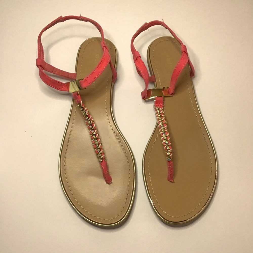 Madden Girl  Orange Rhinestone T-Strap Sandal  9